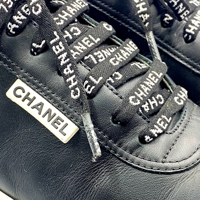 Chanel Coco Mark Sneakers Logo Leather Black White Size 38 — view 5
