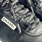 Chanel Coco Mark Sneakers Logo Leather Black White Size 38 — view 5