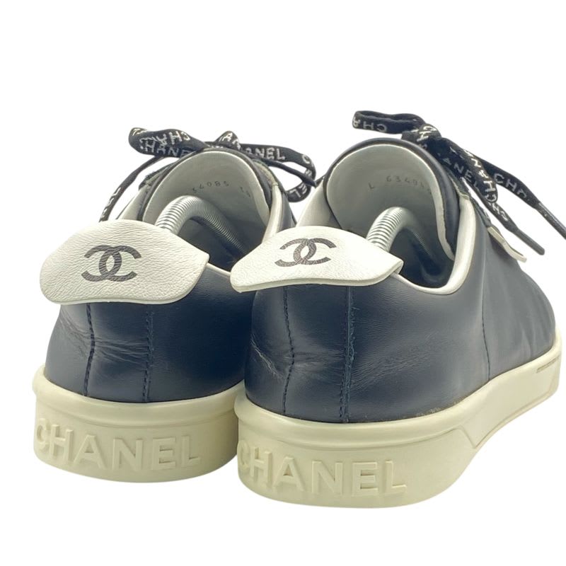 Chanel Coco Mark Sneakers Logo Leather Black White Size 38 — view 6