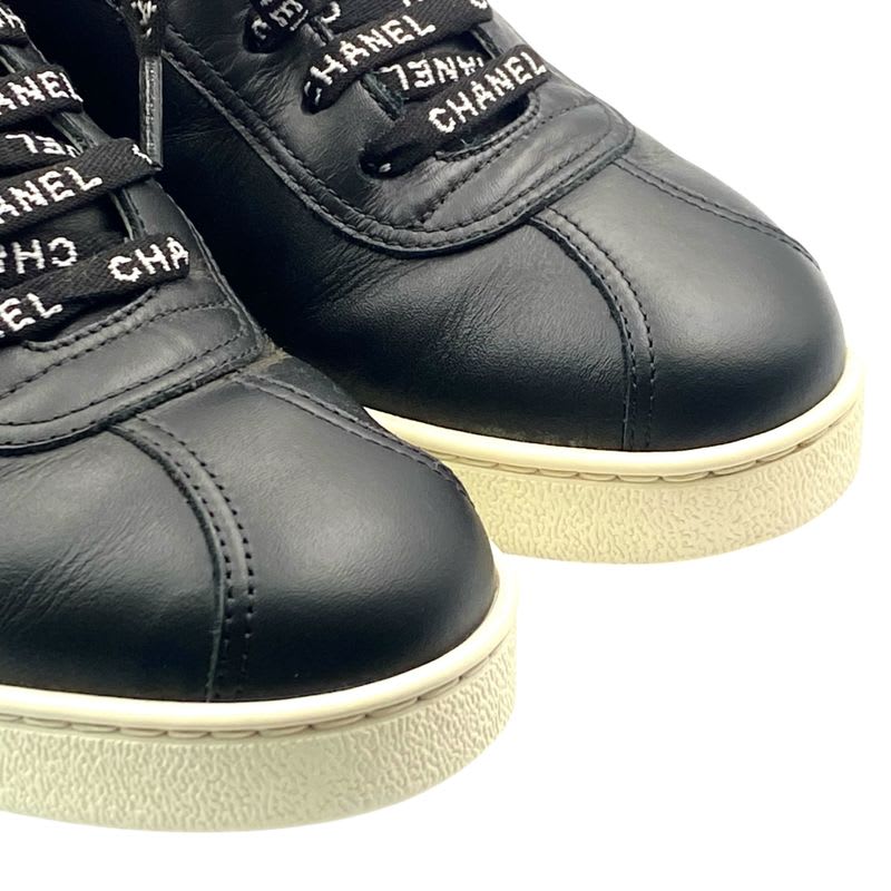 Chanel Coco Mark Sneakers Logo Leather Black White Size 38 — view 4