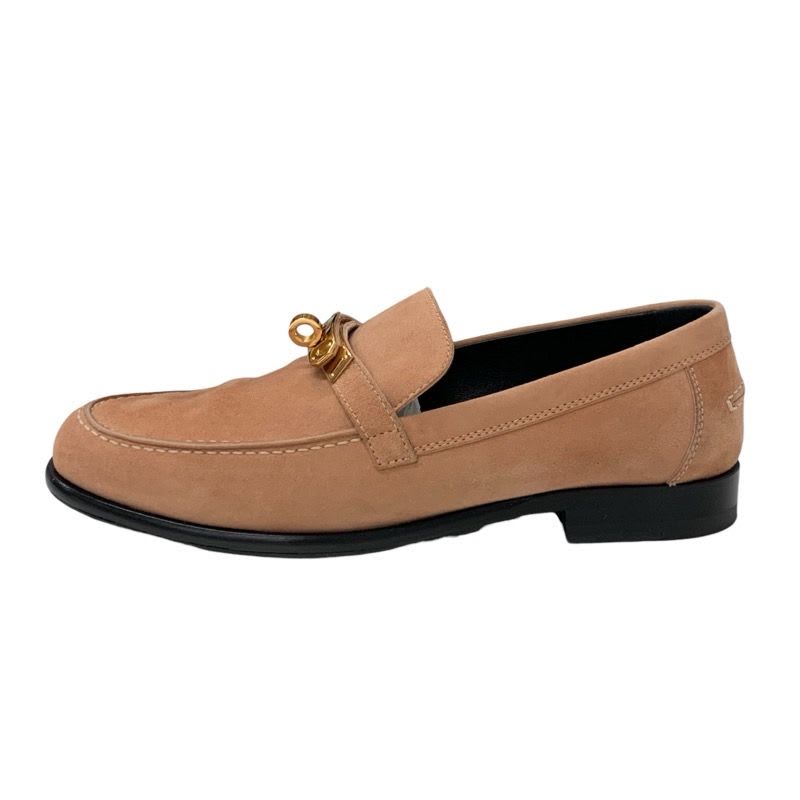 Hermes D'esting Loafers Leather Shoes Suede Pink Gold Kelly Hardware Moccasin — view 3