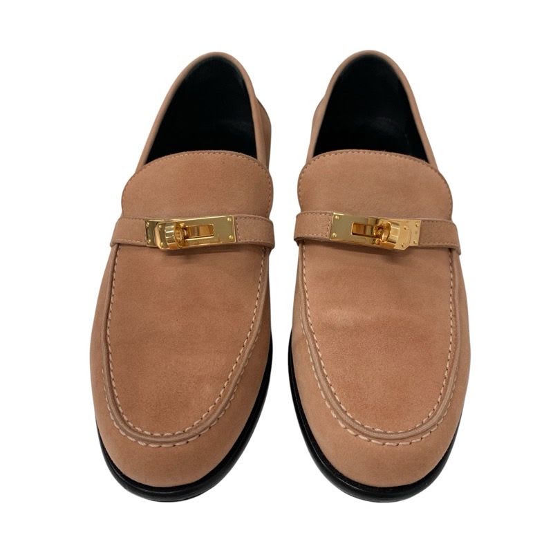 Hermes D'esting Loafers Leather Shoes Suede Pink Gold Kelly Hardware Moccasin — view 2