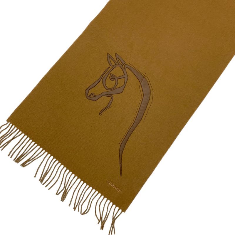 Hermes Cheval Outlet Scarf Cashmere Camel Beige Shawl Logo — view 3