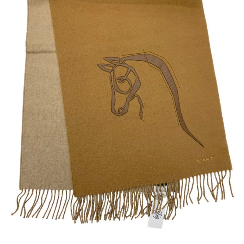 Hermes Cheval Outlet Scarf Cashmere Camel Beige Shawl Logo — view 5