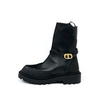 Christian Dior Empreinte Boots Short Shoes Leather Black Gold Belt Logo — view 3