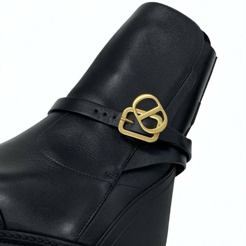 Christian Dior Empreinte Boots Short Shoes Leather Black Gold Belt Logo — view 9