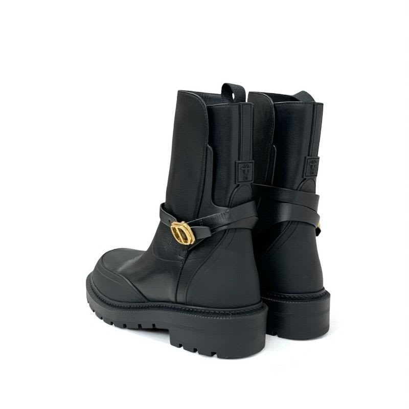 Christian Dior Empreinte Boots Short Shoes Leather Black Gold Belt Logo — view 4