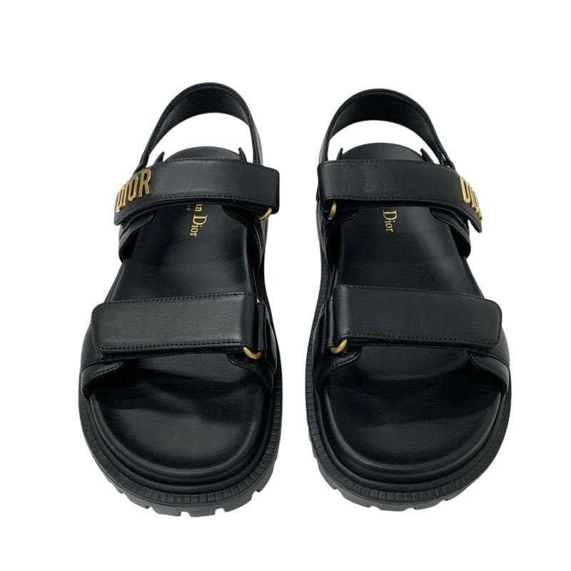 Christian Dioract Sandals Shoes Leather Black Logo Flat — view 2