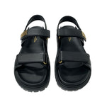 Christian Dioract Sandals Shoes Leather Black Logo Flat — view 2