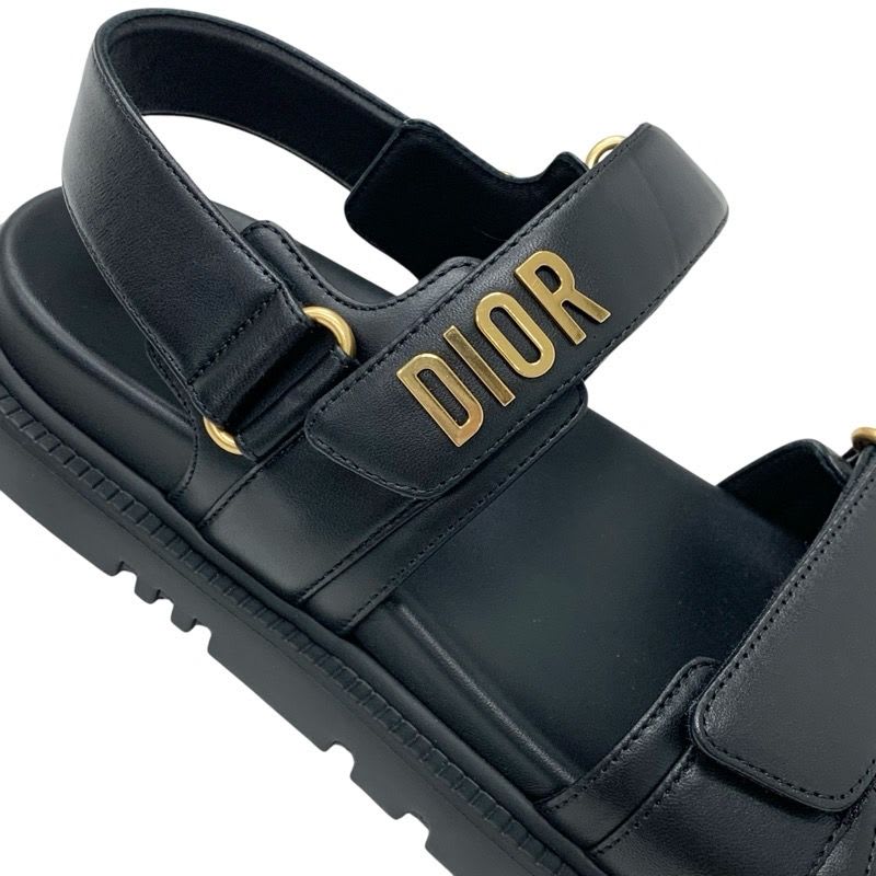 Christian Dioract Sandals Shoes Leather Black Logo Flat — view 9