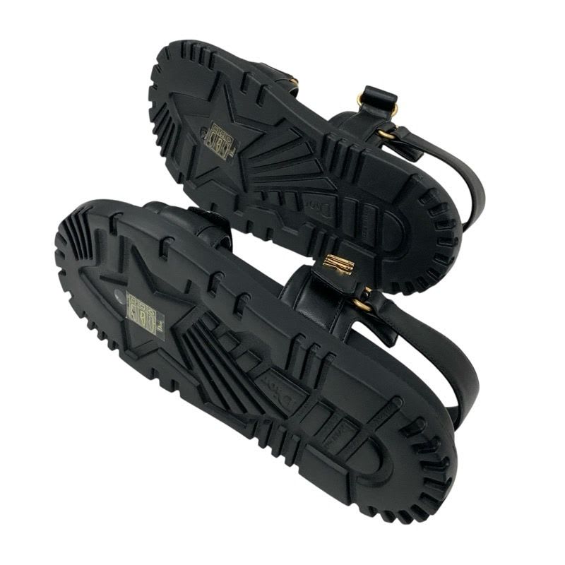Christian Dioract Sandals Shoes Leather Black Logo Flat — view 6