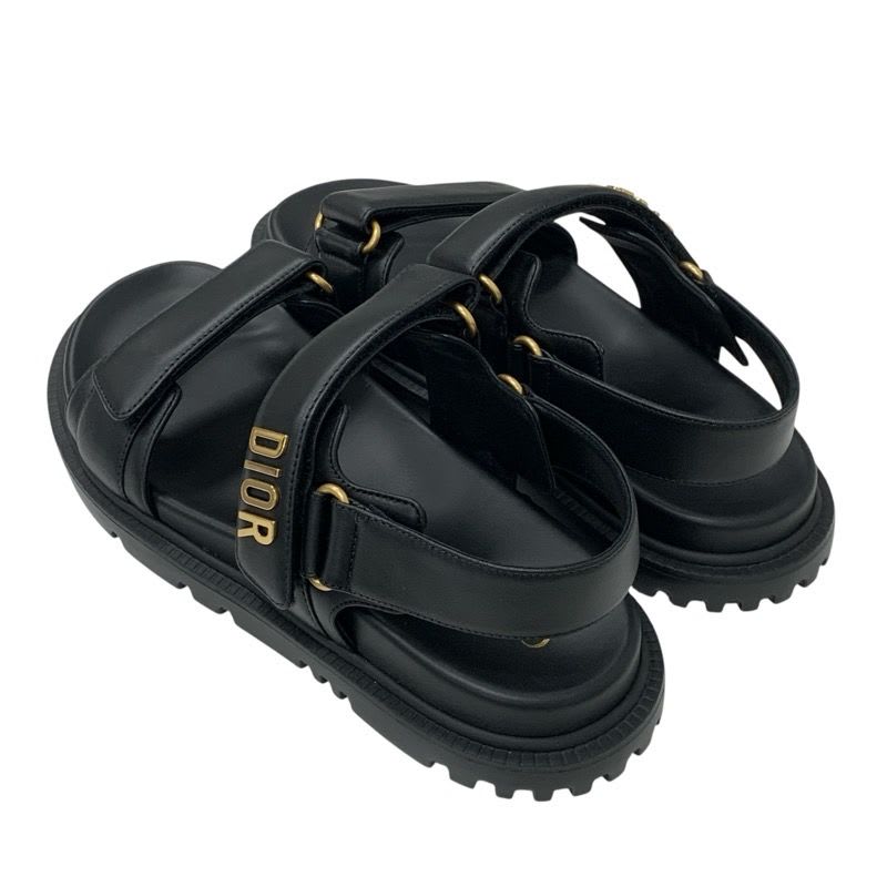 Christian Dioract Sandals Shoes Leather Black Logo Flat — view 4