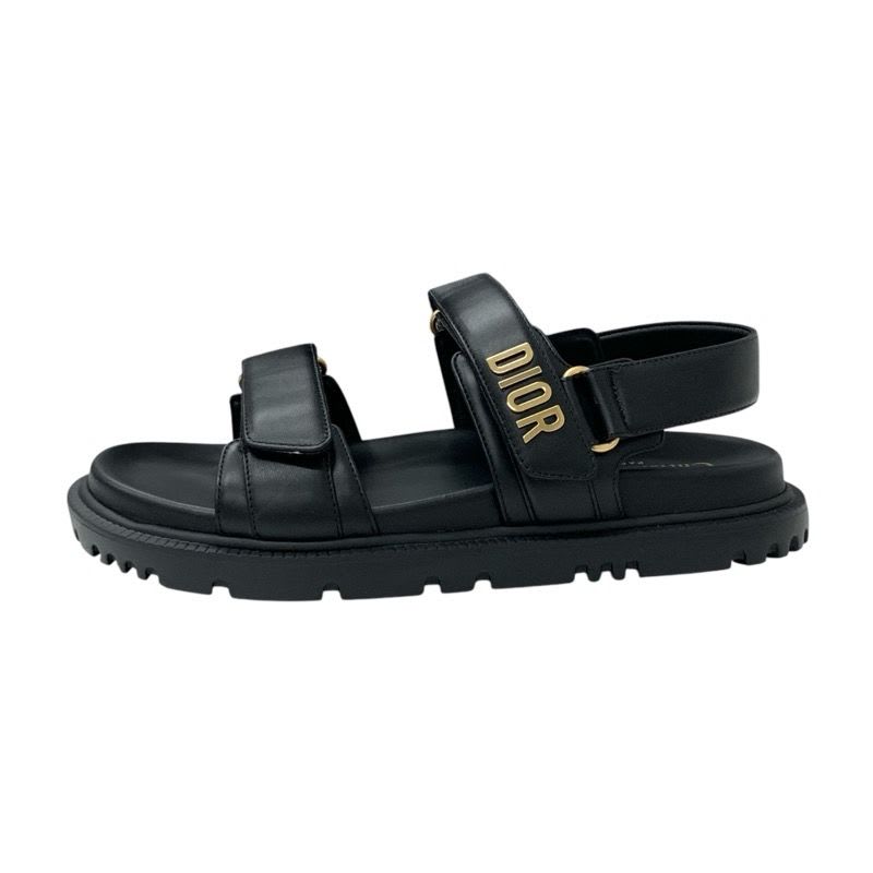 Christian Dioract Sandals Shoes Leather Black Logo Flat — view 3