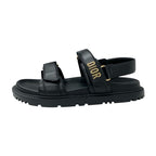 Christian Dioract Sandals Shoes Leather Black Logo Flat — view 3