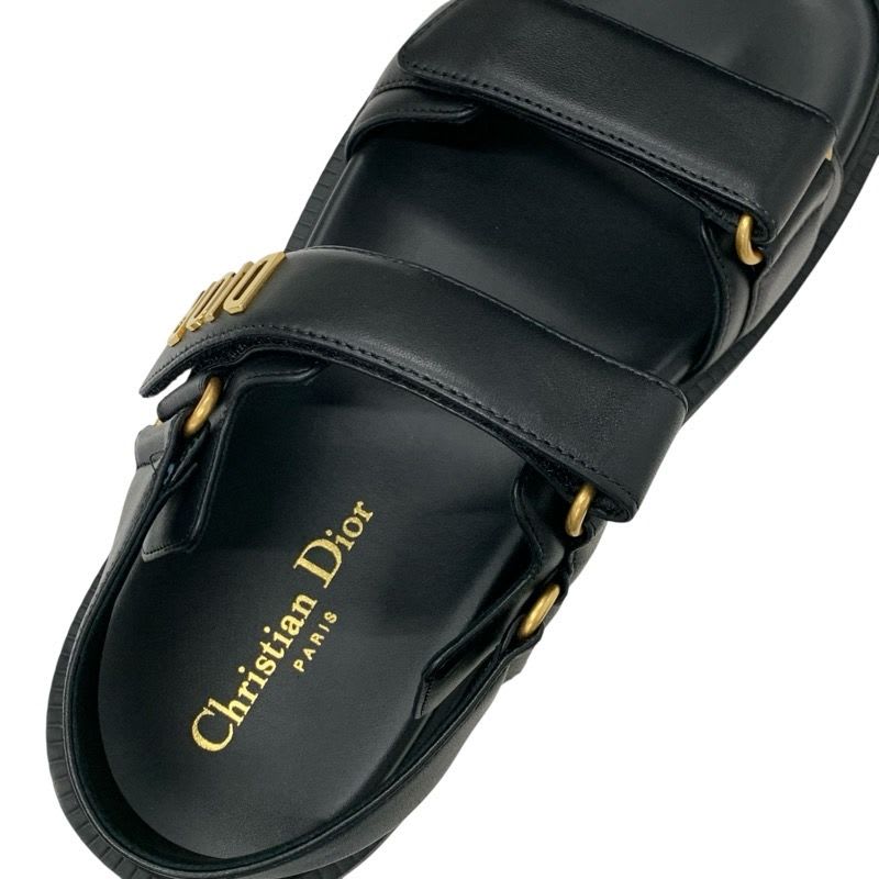 Christian Dioract Sandals Shoes Leather Black Logo Flat — view 7