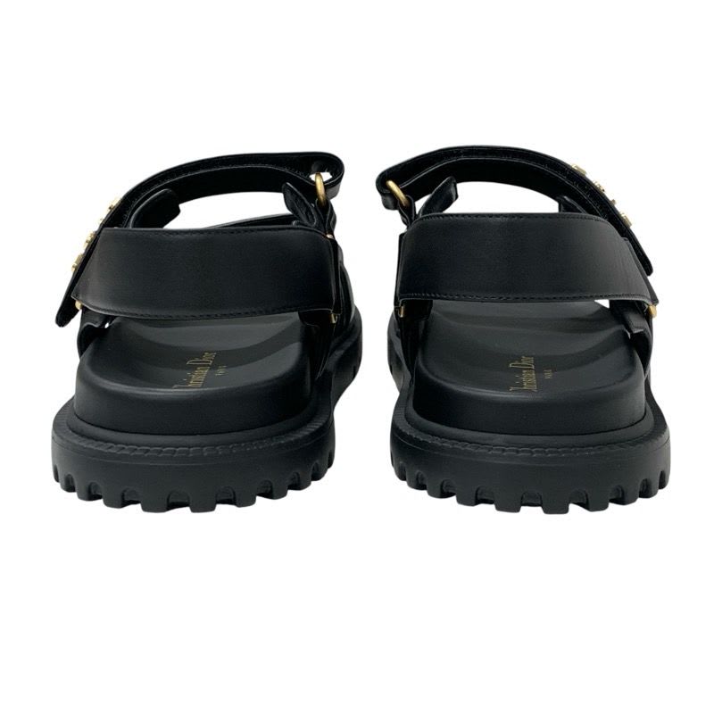 Christian Dioract Sandals Shoes Leather Black Logo Flat — view 5