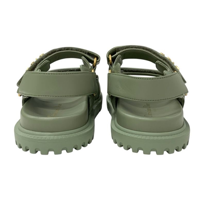 Christian Dioract Sandals Shoes Leather Green Logo Flat — view 5