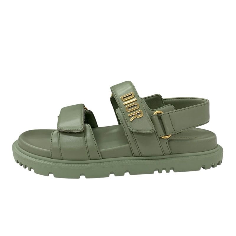 Christian Dioract Sandals Shoes Leather Green Logo Flat — view 3