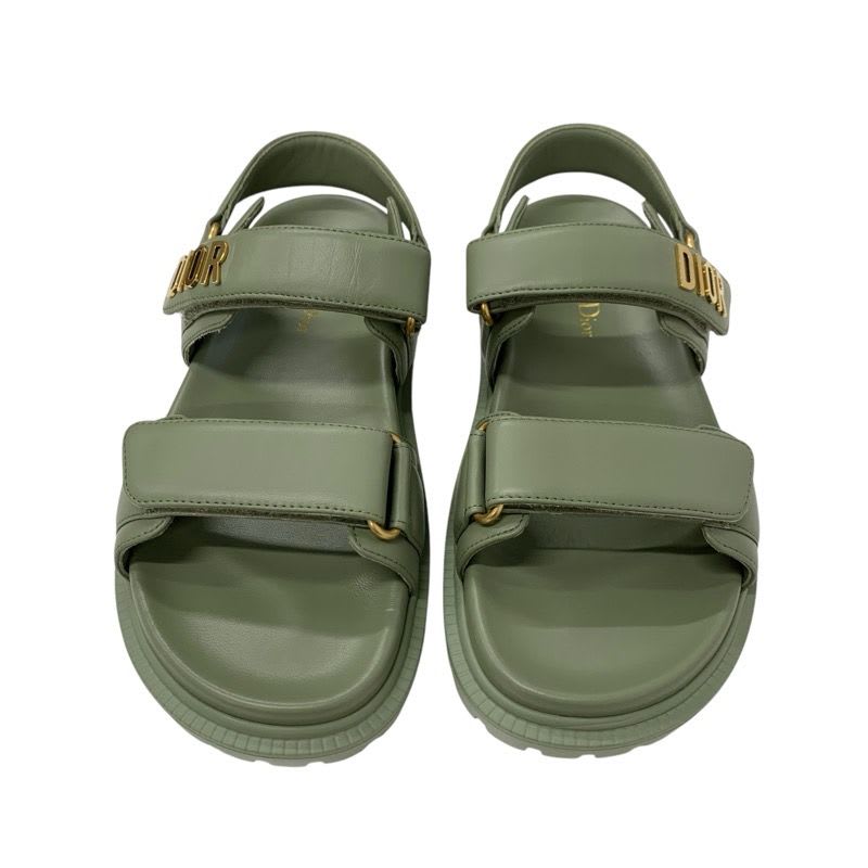 Christian Dioract Sandals Shoes Leather Green Logo Flat — view 2