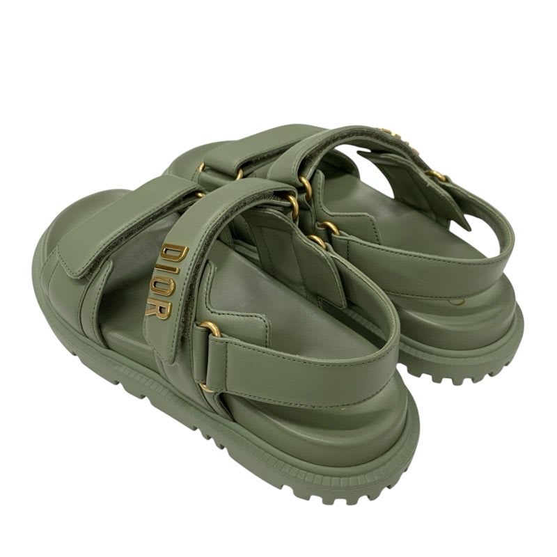 Christian Dioract Sandals Shoes Leather Green Logo Flat — view 4