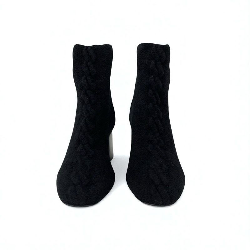 Hermes Volver Boots Short Shoes Knit Chenille Leather Black — view 2