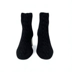 Hermes Volver Boots Short Shoes Knit Chenille Leather Black — view 2