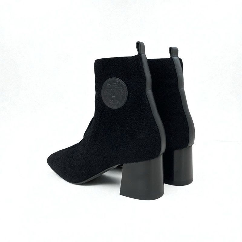 Hermes Volver Boots Short Shoes Knit Chenille Leather Black — view 4