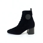 Hermes Volver Boots Short Shoes Knit Chenille Leather Black — view 3