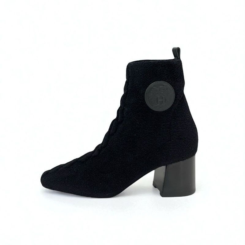 Hermes Volver Boots Short Shoes Knit Chenille Leather Black — view 3