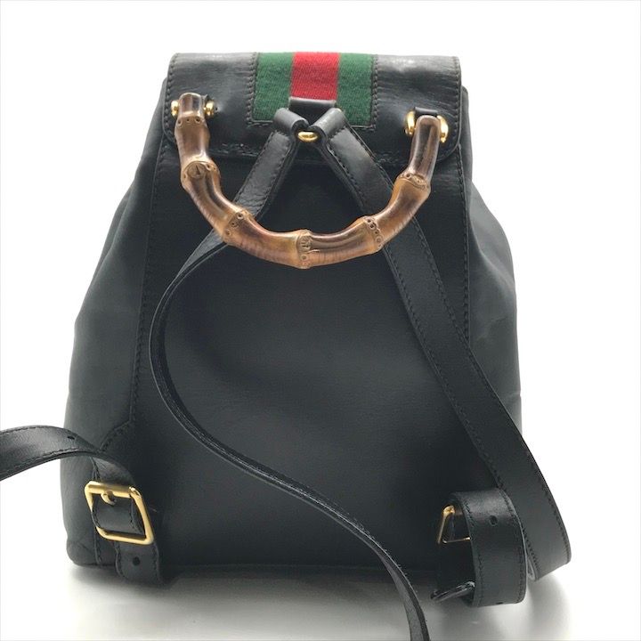Gucci Bamboo Leather Sherry Backpack Black — view 3