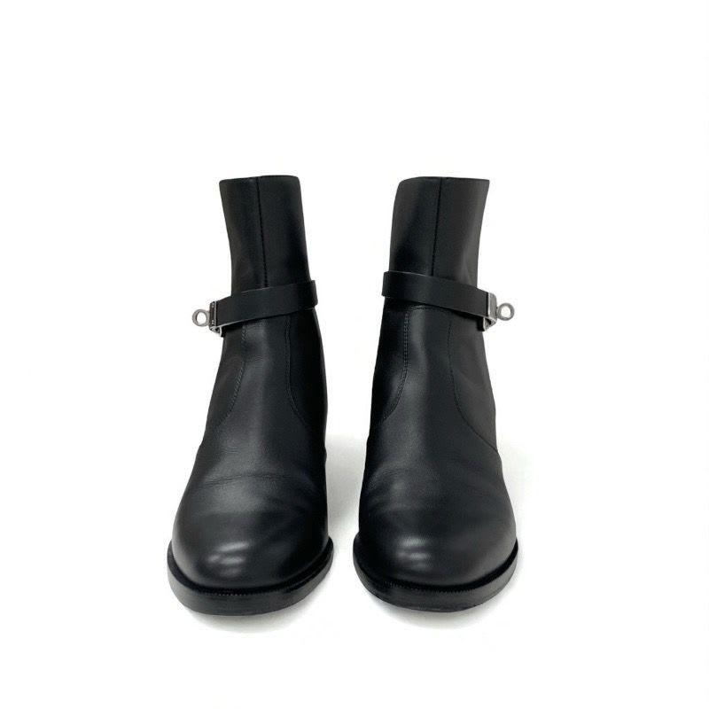 Hermes Frenchie Boots Short Shoes Leather Black Silver Kelly Hardware — view 2