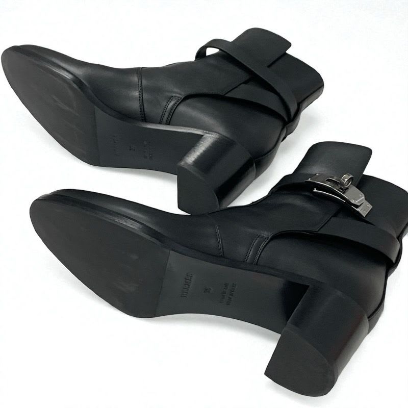 Hermes Frenchie Boots Short Shoes Leather Black Silver Kelly Hardware — view 6