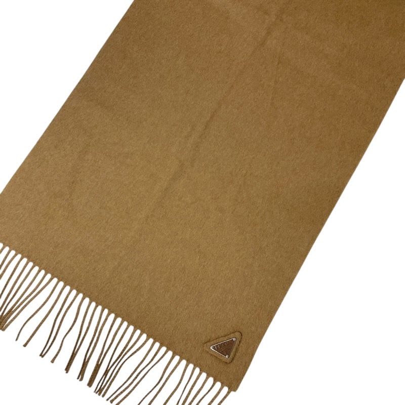Prada Scarf Silk Camel Silver Triangle Logo Shawl — view 3
