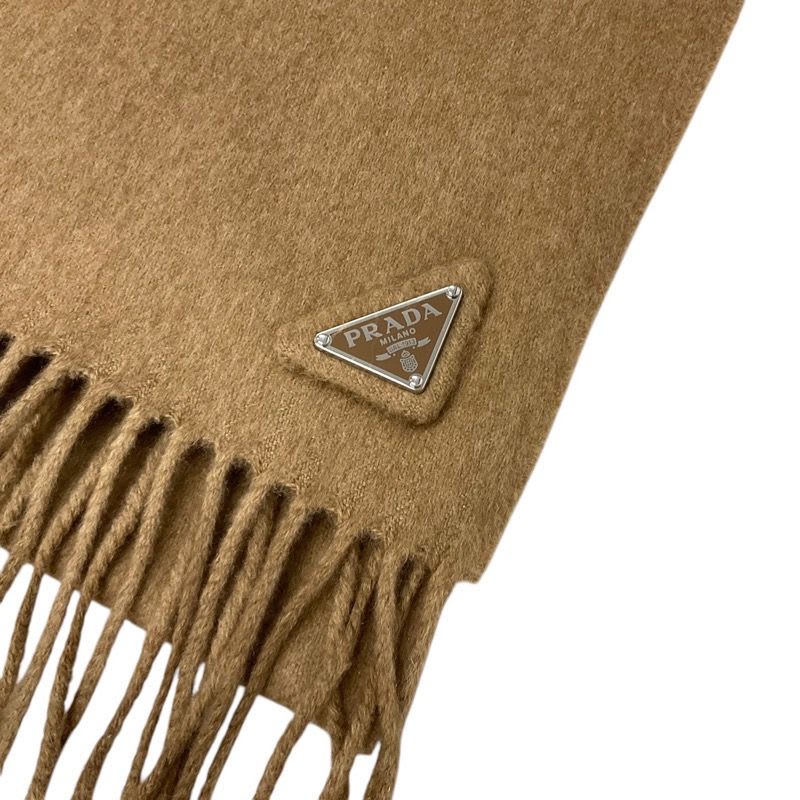 Prada Scarf Silk Camel Silver Triangle Logo Shawl — view 5
