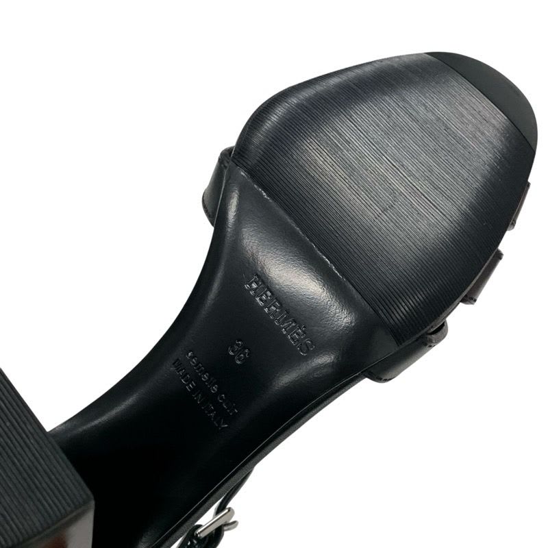 Hermes Idealista Sandals Shoes Leather Black Strap Mosaic Motif — view 8