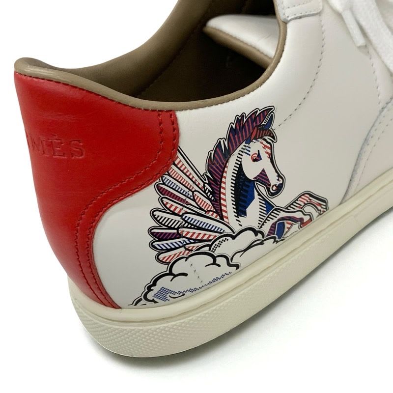 Hermes Quicker Sneakers Shoes Leather White Red Blue Pegase Pegasus — view 9