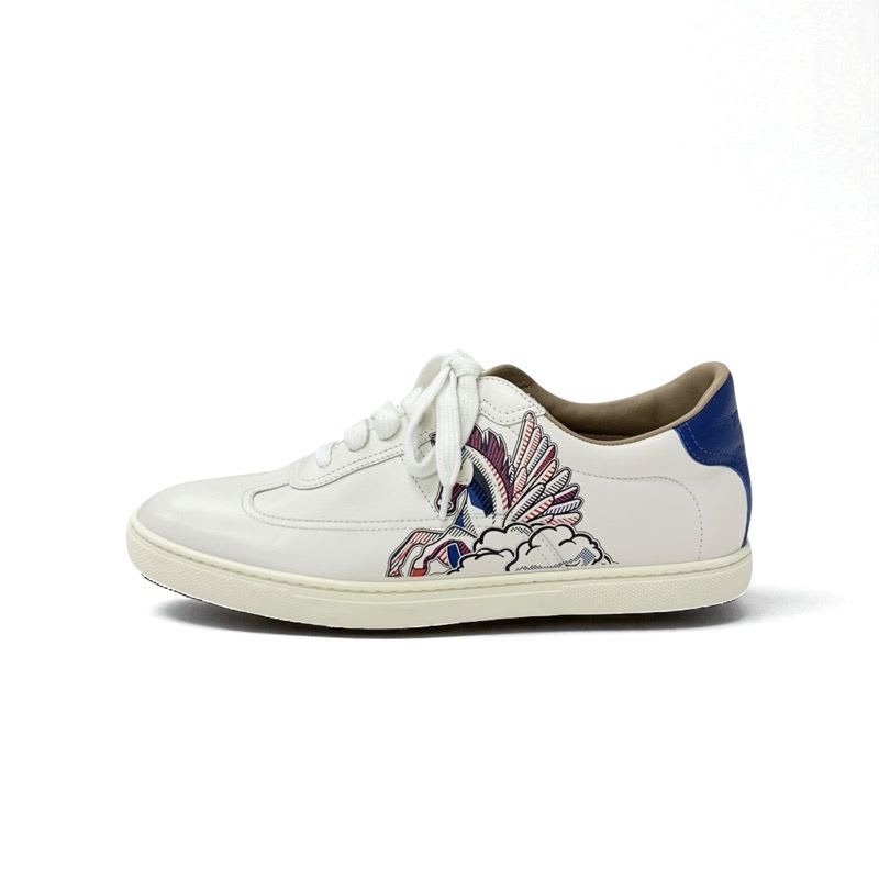 Hermes Quicker Sneakers Shoes Leather White Red Blue Pegase Pegasus — view 3