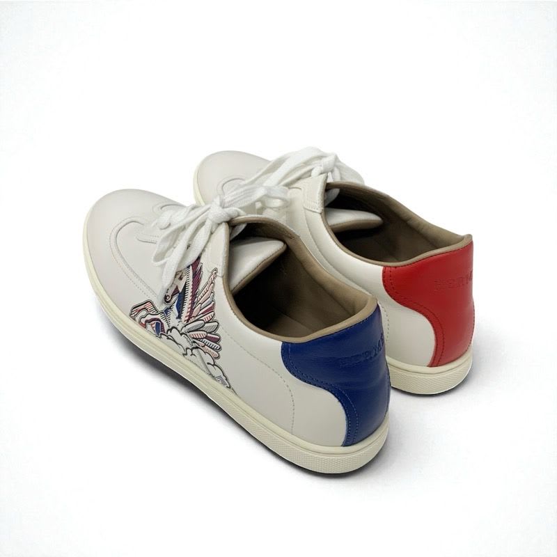 Hermes Quicker Sneakers Shoes Leather White Red Blue Pegase Pegasus — view 4