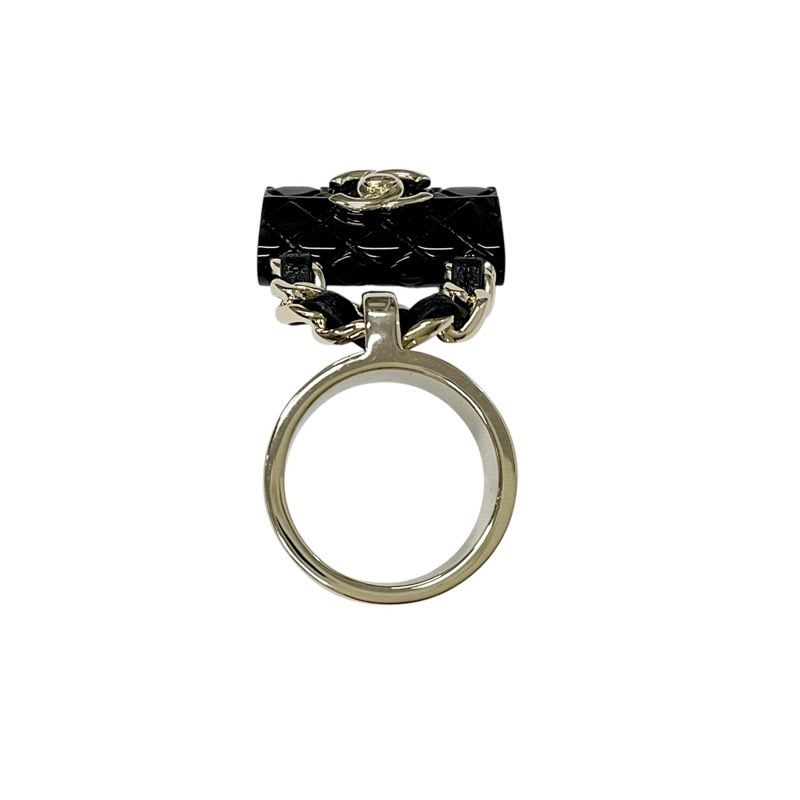Chanel Ring Gold Black Quilted Bag Charm — view 3