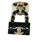 Chanel Ring Gold Black Quilted Bag Charm — view 4