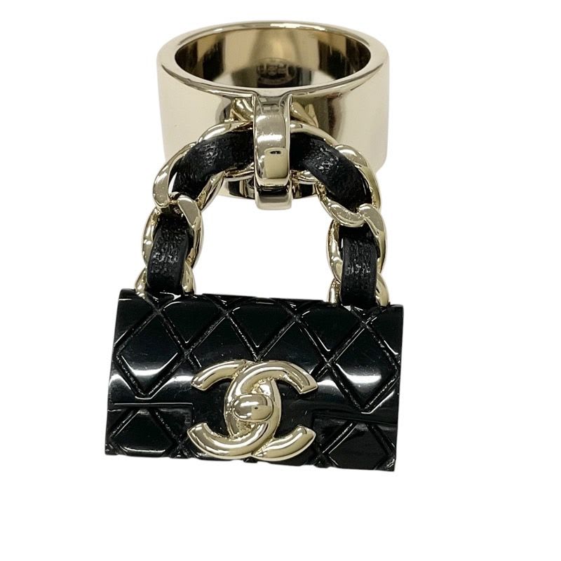 Chanel Ring Gold Black Quilted Bag Charm — view 4