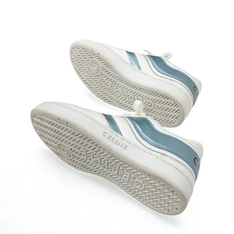 Celine Sneakers Shoes Leather White Blue Logo — view 6
