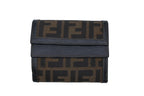 Fendi Zucca Pattern Trifold Wallet Compact Canvas Leather Brown Gold