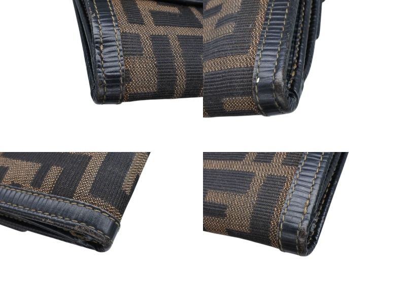 Fendi Zucca Pattern Trifold Wallet Compact Canvas Leather Brown Gold — view 4