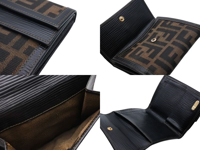 Fendi Zucca Pattern Trifold Wallet Compact Canvas Leather Brown Gold — view 6