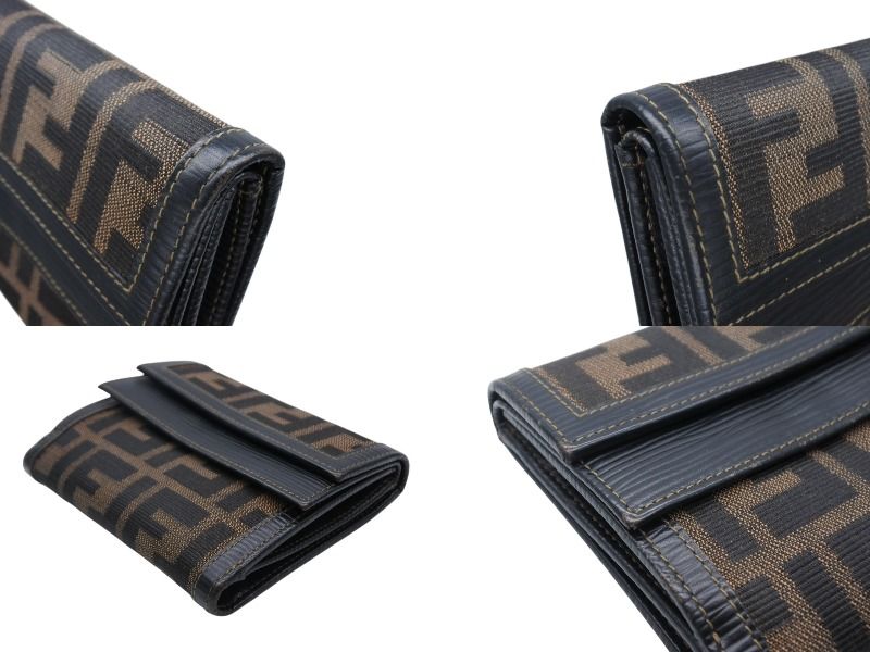 Fendi Zucca Pattern Trifold Wallet Compact Canvas Leather Brown Gold — view 5