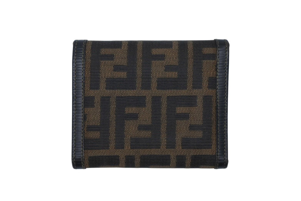 Fendi Zucca Pattern Trifold Wallet Compact Canvas Leather Brown Gold — view 2