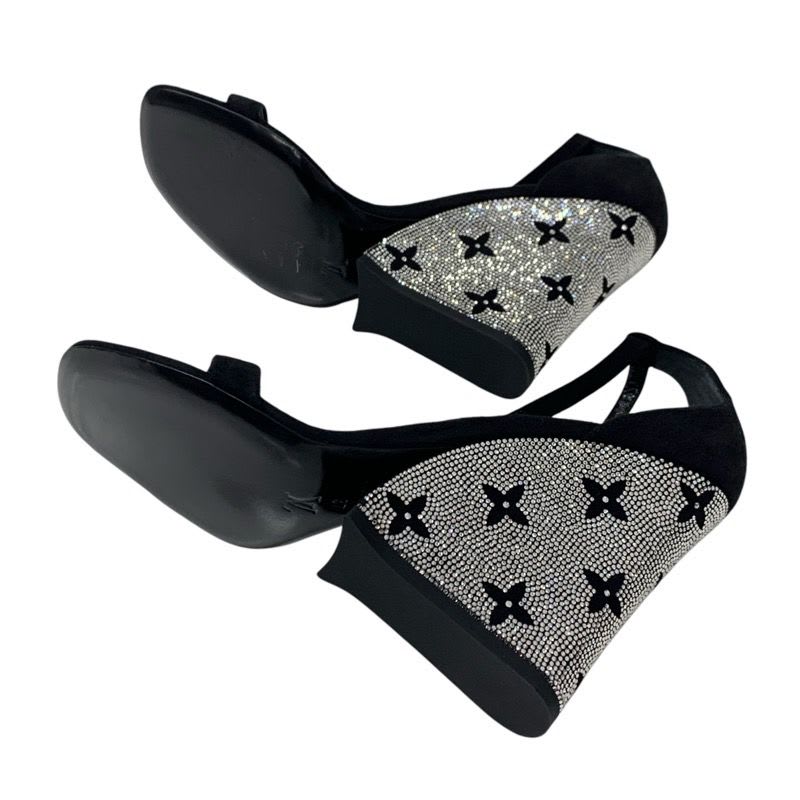 Louis Vuitton Appeal Line Monogram Sandals Shoes Suede Black Silver Rhinestone — view 6