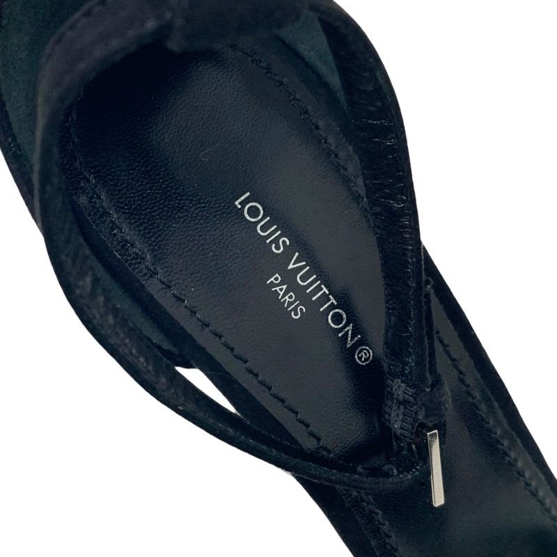 Louis Vuitton Appeal Line Monogram Sandals Shoes Suede Black Silver Rhinestone — view 7