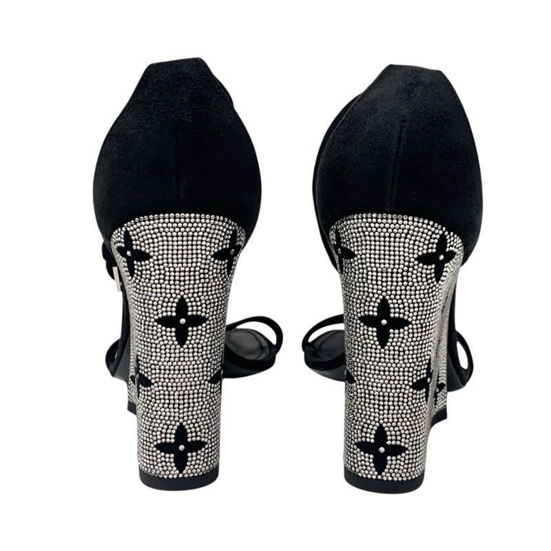 Louis Vuitton Appeal Line Monogram Sandals Shoes Suede Black Silver Rhinestone — view 5